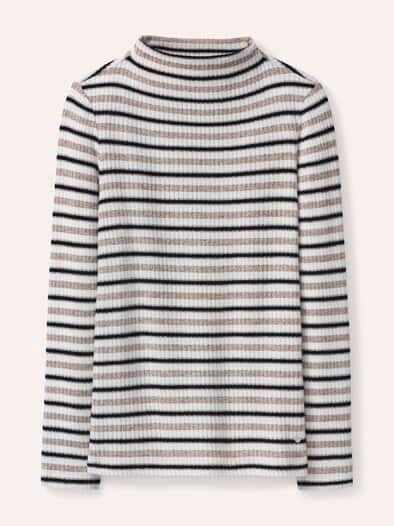 Ringelshirt mit Kaminkragen Praline Melange