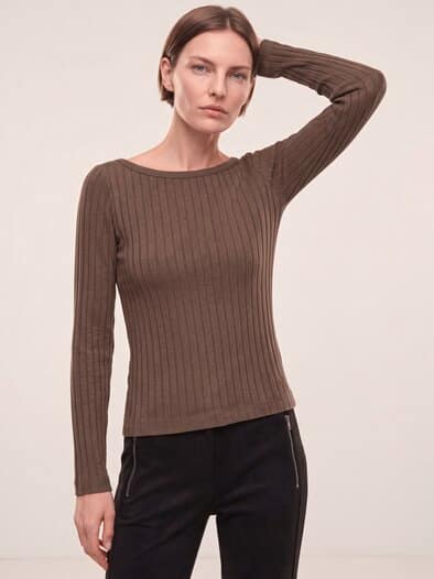 Shirt mit Rippenstruktur LA Kastanie