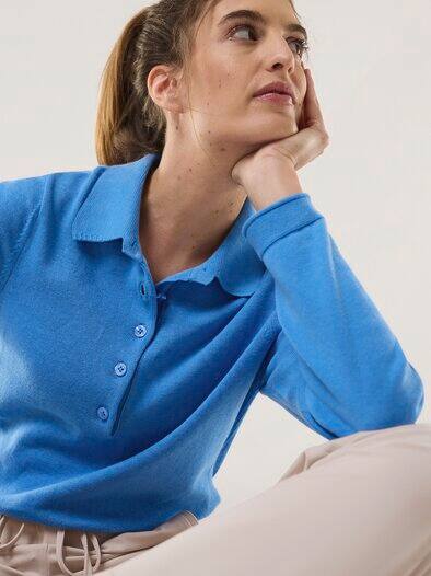 Polo-Pullover mit Seide Meerblau