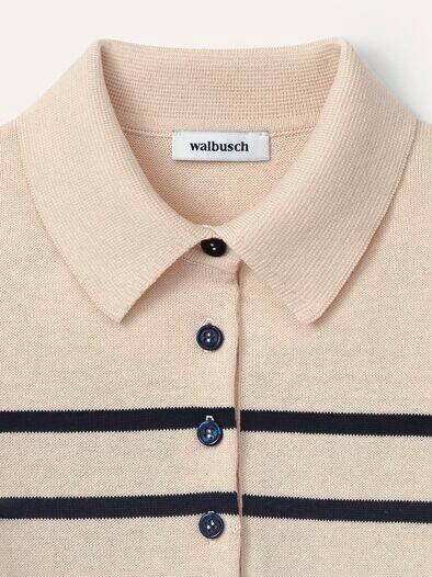 Polo-Pullover mit Seide Creme/Nachtblau