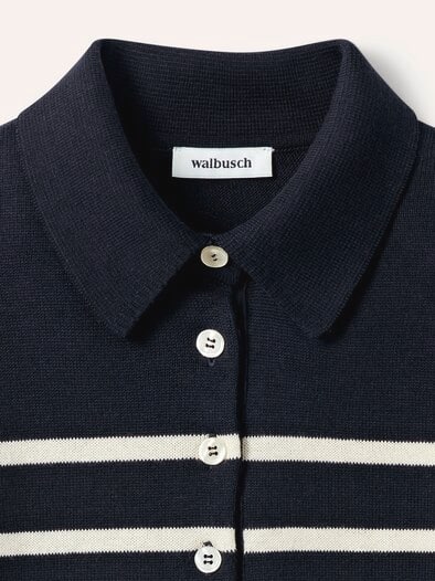 Polo-Pullover mit Seide Nachtblau/Creme