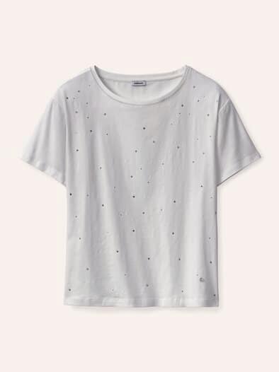Baumwollshirt mit Glitzersteinen Offwhite