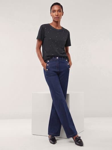 Baumwollshirt mit Glitzersteinen Schwarz