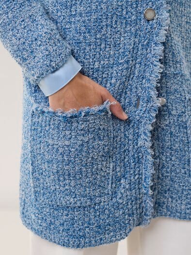 Fancy Longstrickjacke Blau/Offwhite