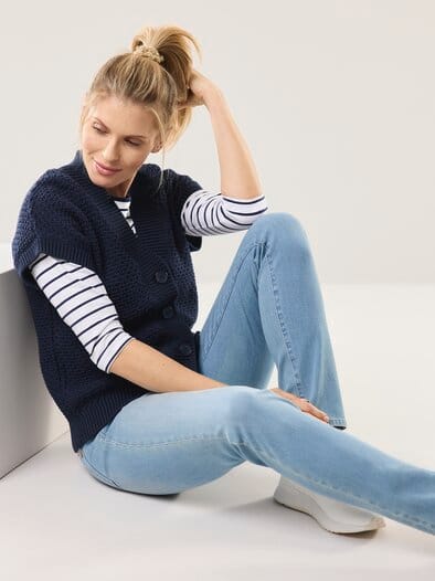 Strickweste mit Waffelstruktur Nachtblau