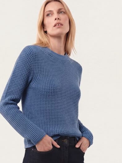 Baumwollpullover in Waffelstruktur Smokey Blue