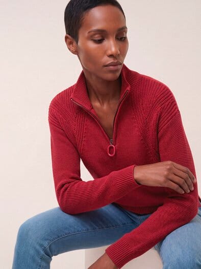 Pullover mit Troyerkragen Dunkelrot