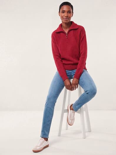 Pullover mit Troyerkragen Dunkelrot