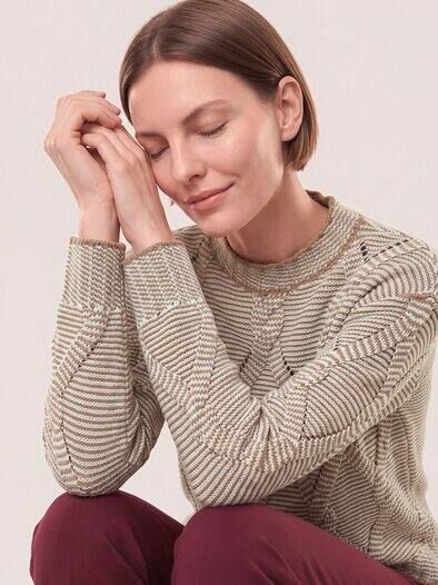 Zopfpullover in Baumwollmischung Praline/Creme