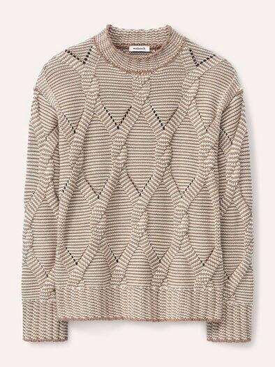 Zopfpullover in Baumwollmischung Praline/Creme