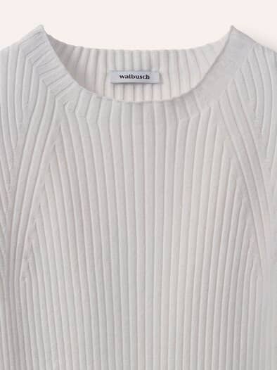 Baumwollmix Pullover in Rippenstrick Optik Offwhite
