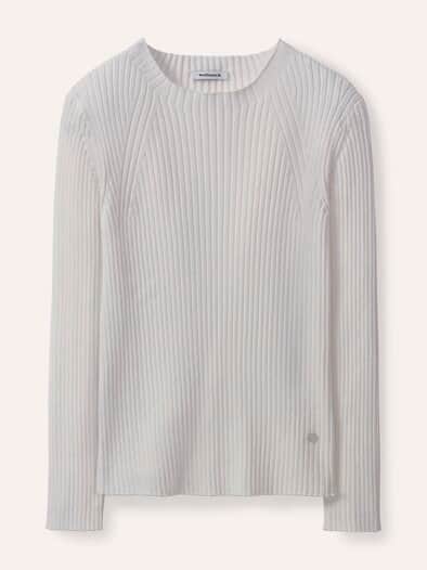 Baumwollmix Pullover in Rippenstrick Optik Offwhite