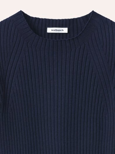 Baumwollmix Pullover in Rippenstrick Optik Nachtblau