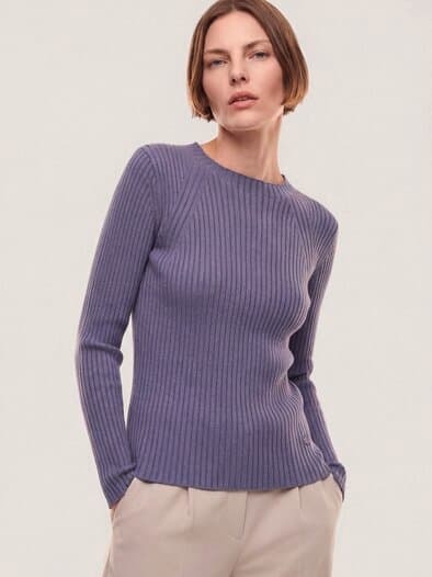Baumwollmix Pullover in Rippenstrick Optik Soft Mauve