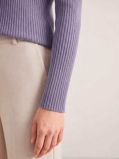 Baumwollmix Pullover in Rippenstrick Optik Soft Mauve