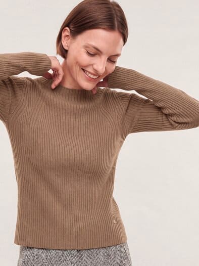 Baumwollmix Pullover in Rippenstrick Optik Praline