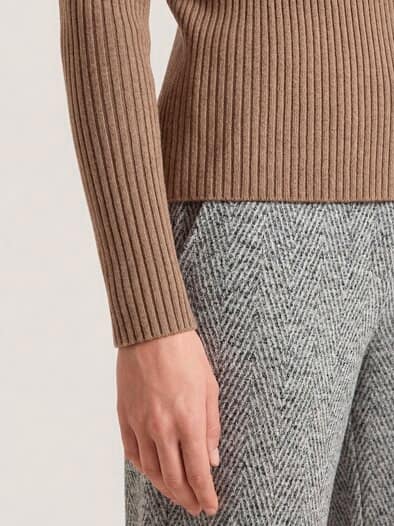 Baumwollmix Pullover in Rippenstrick Optik Praline