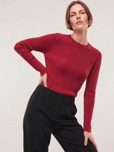 Baumwollmix Pullover in Rippenstrick Optik Chianti