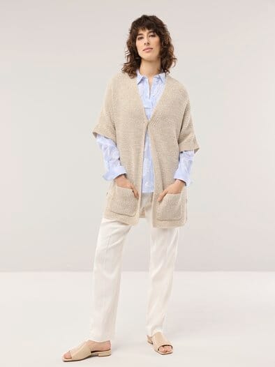 Longstrickweste mit Kimonoärmeln Sand