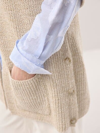 Longstrickweste mit Kimonoärmeln Sand