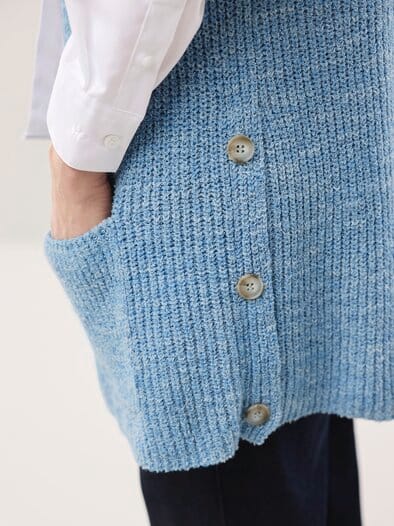 Longstrickweste mit Kimonoärmeln Jeansblau
