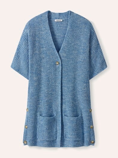 Longstrickweste mit Kimonoärmeln Jeansblau