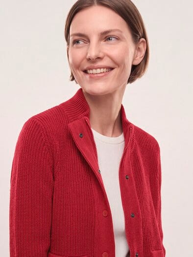 Patentstrickjacke aus Baumwolle Dunkelrot