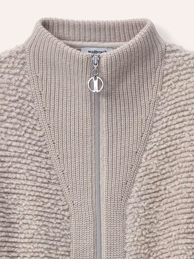 Strickjacke in Boucle  und Glattstrickoptik Creme