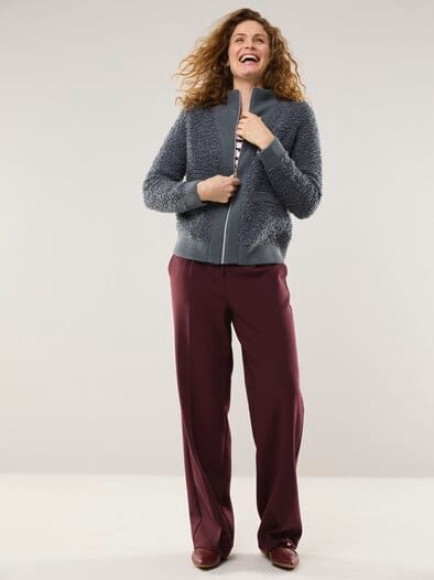 Strickjacke in Boucle  und Glattstrickoptik Grau Melange