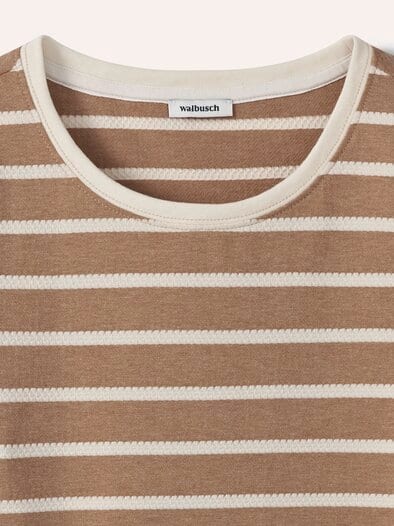 Baumwollshirt Ringelstruktur Praline/Offwhite