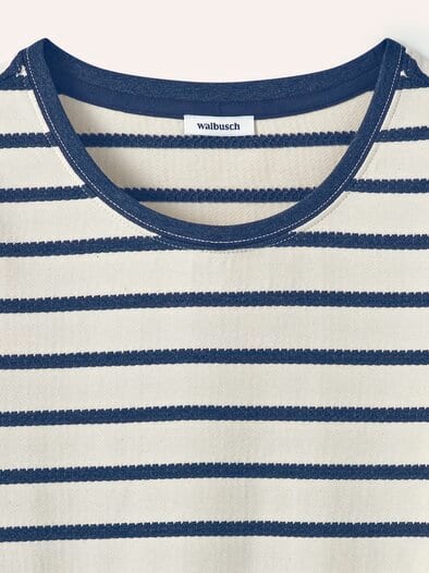 Baumwollshirt Ringelstruktur Offwhite/Nachtblau