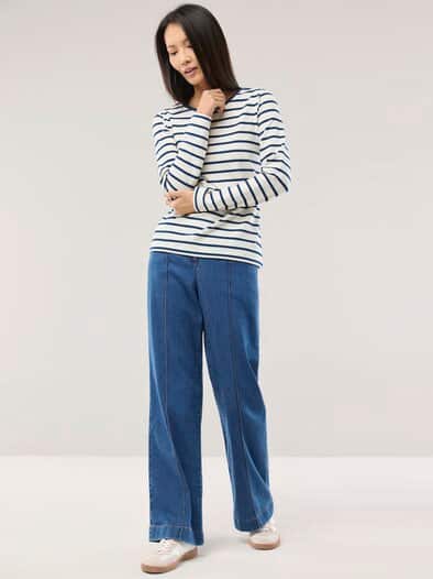 Baumwollshirt Ringelstruktur Offwhite/Nachtblau