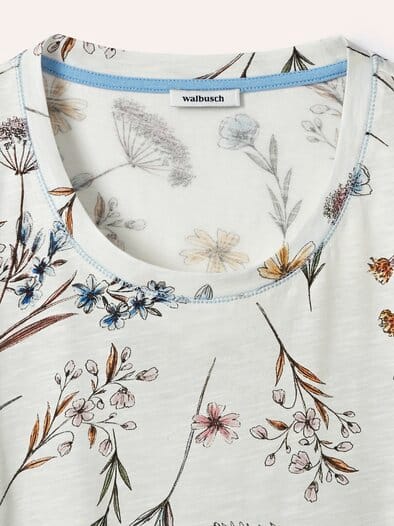 Baumwollshirt mit Blumen Weiß