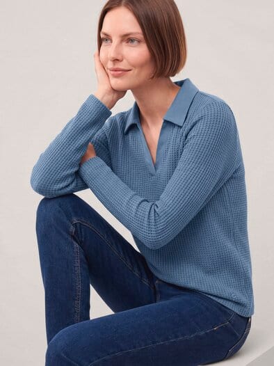 Poloshirt in Strickoptik Smokey Blue