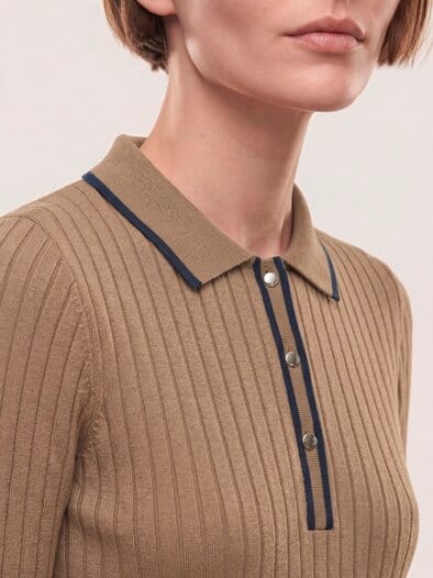 Poloshirt mit Rippenstruktur Praline