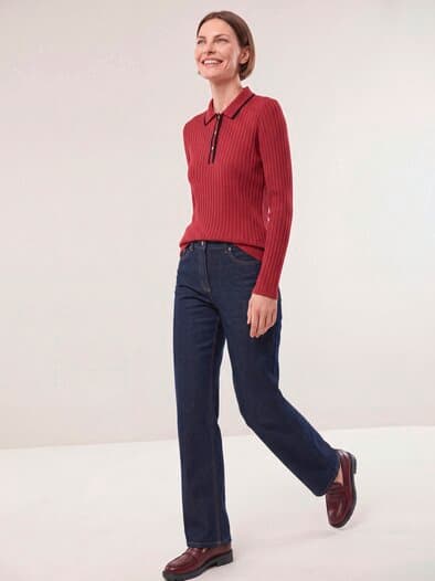 Poloshirt mit Rippenstruktur Dunkelrot