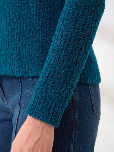 Baumwollmix Pullover in Plüschgarn Dunkelpetrol