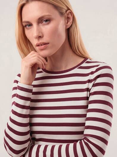 Baumwollshirt mit Ringel Creme/Merlot