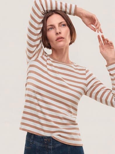 Baumwollshirt mit Ringel Creme/Praline