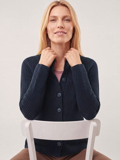 Cashmino Strickjacke Nahtlos Nachtblau
