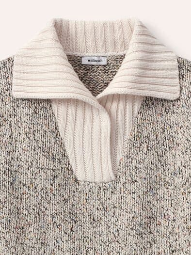Tweed Pullover mit weitem Kragen Multicolor Creme