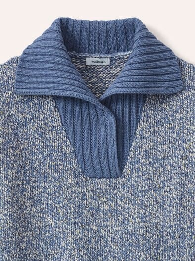 Tweed Pullover mit weitem Kragen Multicolor Smokey Blue