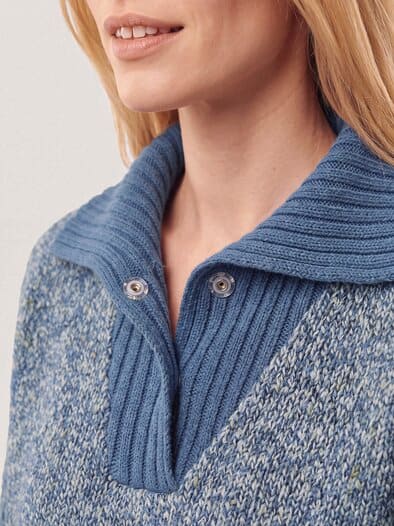 Tweed Pullover mit weitem Kragen Multicolor Smokey Blue