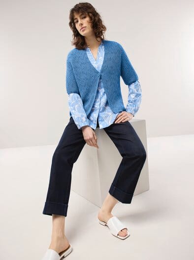 Bändchengarn Strickweste Jeansblau