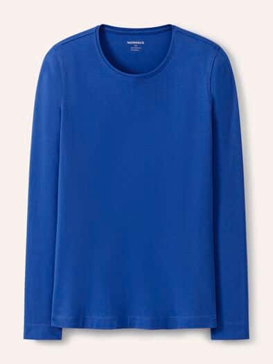 Baumwoll-Basic-Shirt Langarm Tintenblau