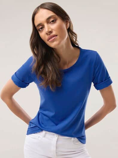 Baumwoll-Basic-Shirt Halbarm Tintenblau