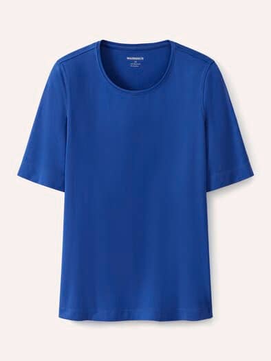 Baumwoll-Basic-Shirt Halbarm Tintenblau