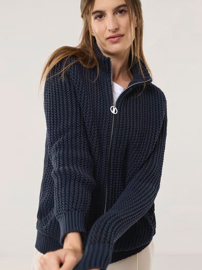 Reliefstruktur-Strickjacke Nachtblau