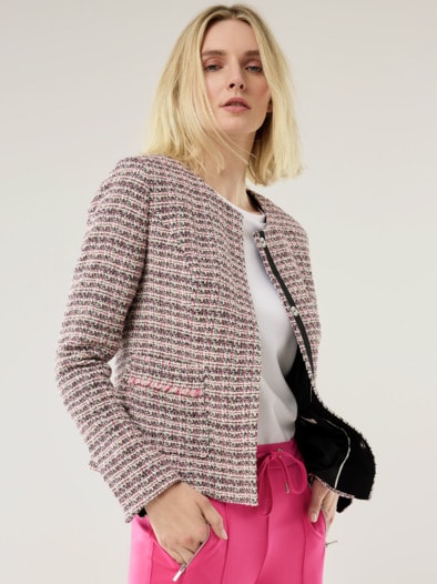 Rundhalsjacke Sommertweed Fuchsia/Schwarz