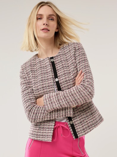 Rundhalsjacke Sommertweed Fuchsia/Schwarz